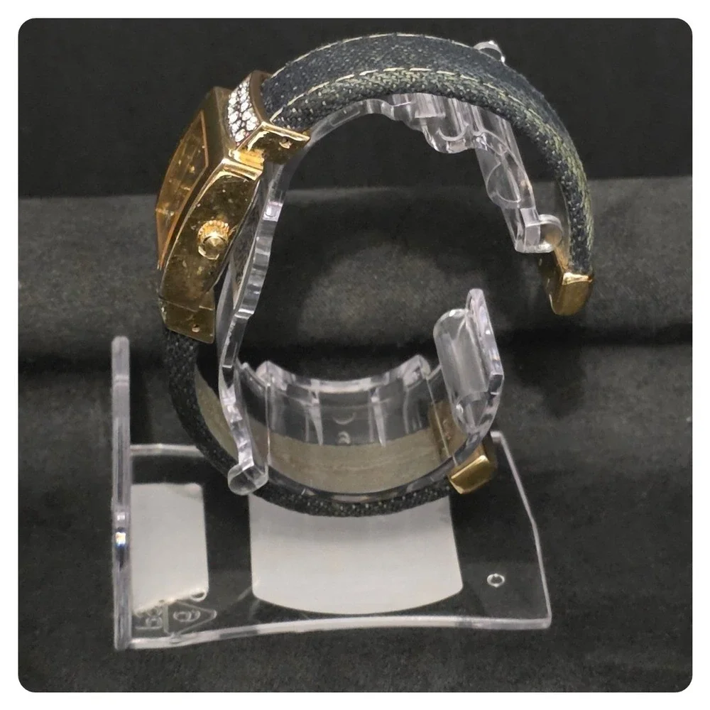 Joan Rivers Classics Watch Womens Gold Blue Denim Rhinestone V377